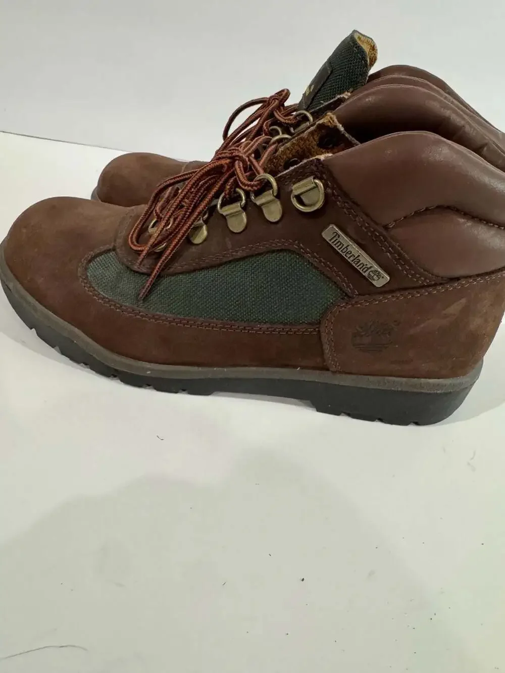 Timberland Brown Green Leather Lace Up Hiking Field Boots Kids Size 5